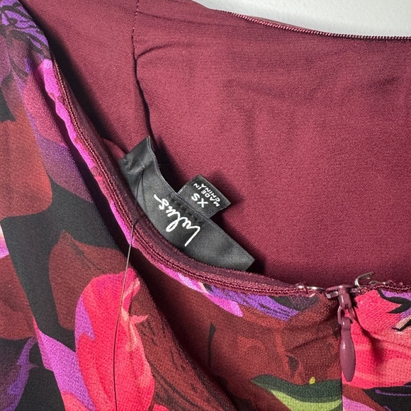 Lulus Burgundy Multi Floral Strapless Tulip Midi Dress - Picture 11 of 16